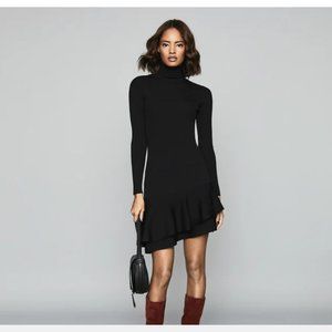 REISS - RUFFLE HEM KNITTED DRESS Black XS